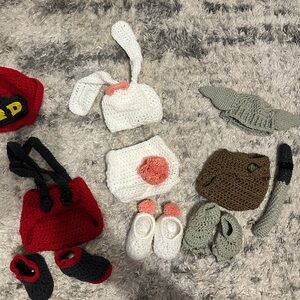 Handmade Crochet Kids Accessories Set - Red, White, Gray